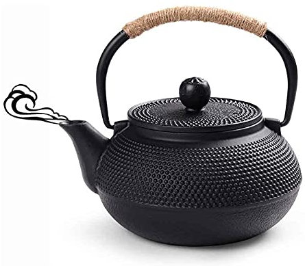 Webao Gusseiserne Teekanne im Japanischen Stil mit Edelstahl Siebeinsatz 600ml (Schwarz)