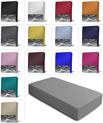 one-home Jersey Spannbettlaken Spannbetttuch Bettlaken weich 100% Baumwolle Rundumgummi, Maße:140-160 x 200 cm, Farbe:Grau