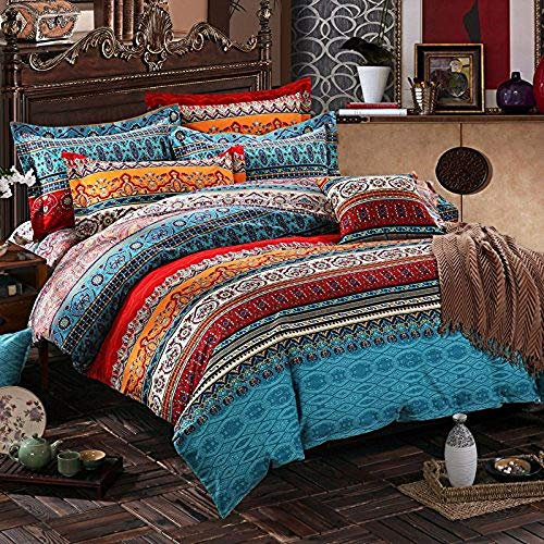 Lanqinglv Bohemian Bettwäsche 220x240 cm 3 Teilig Boho Indischen Mandala Bettwäsche Set Renforce mit Reißverschluss Bettbezug und Kissenbezug 80x80cm (WCF,220x240