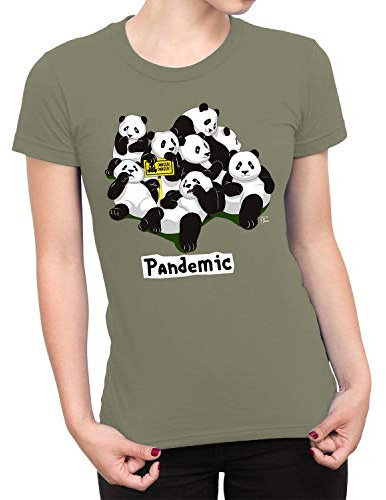 1Tee Womens Pandemic Panda T-Shirt Olive Large