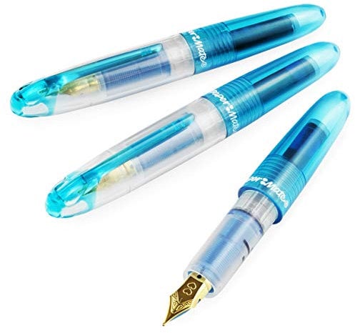 Paper Mate Mini Compact Fountain Pen - Fine Nib - Blue Ink - Blue Barrel - Pack of 3