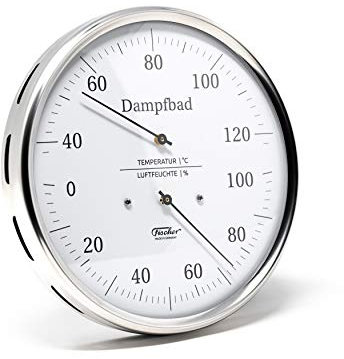 Fischer 182.01 - Dampfbad-Thermohygrometer - 130mm Haar-Hygrometer u. Bimetall-Thermometer aus Edelstahl Made in Germany