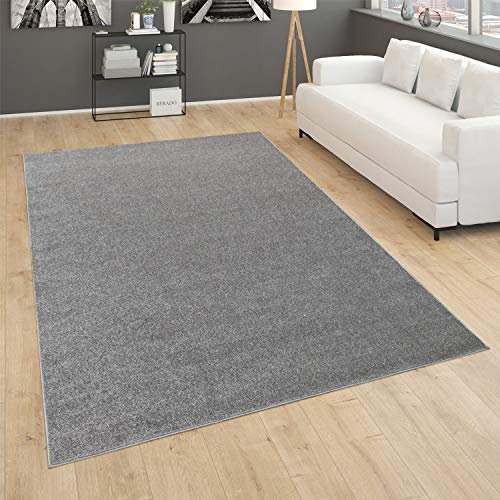 Paco Home Teppich Für Wohnzimmer Einfarbig Kurzflor Schlicht Und Modern, In Dunkel Grau, Grösse:280x380 cm