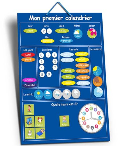 O³ Mon Premier Kalender für Kinder, Lernkalender, magnetisch, für Kinder, französisch (blau)