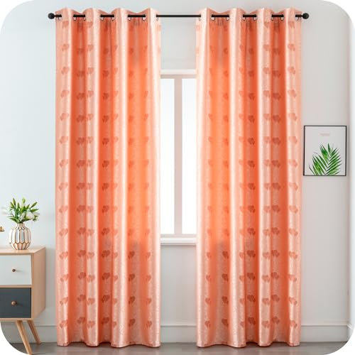 GIRASOLE Coppia Tende Semi Oscuranti Fantasia Cuori con Fili d'Argento Tenda per Soggiorno e Camera da Letto 2 Pannelli con Occhielli (Albicocca, 140x280cm)
