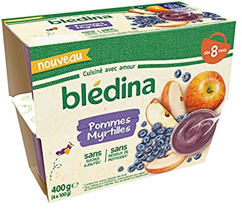 Bledina - Coupelles Fruits Pommes Myrtilles - des 8 Mois - Le Pack de 4x100g