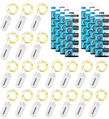LEECOCO 20 Stück 2m LED Lichterkette mit Batterie (inkl. 40 CR2032 Ersatzbatterien) – Doppelte Akkulaufzeit, Hohe Energieeffizienz für Weihnachten, Hochzeit & Party Dekoration (20 Stück Warmweiß