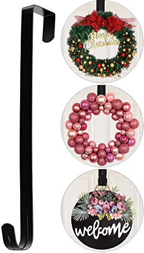 Crochets de porte de 30,5 cm, couronne en métal pour porte d'entrée, décoration de porte d'Halloween, Noël, Pâques, (noir, 1)
