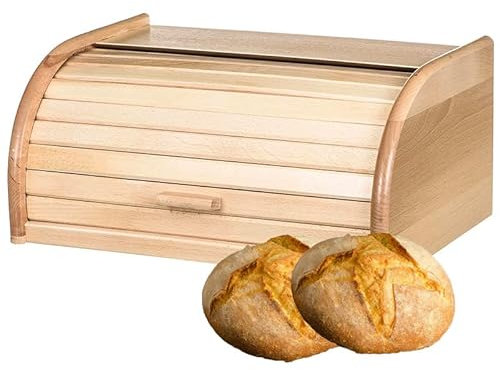 VIRSUS Portapane in Legno di Faggio 3246, misura 39x25x18 cm, Contenitore porta pane con Coperchio Arrotolabile, Box apertura Frontale, per conservare il pane fresco in cucina
