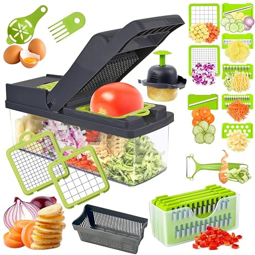 Neez 15 in 1 Vegetable Chopper - Mandoline Vegetable Slicer, Dicer, Cutter - Onion Chopper, Food Chopper, Salad Chopper - Veg Chopper, Veggie Chopper, Potato Slicer for Kitchen (Gray)