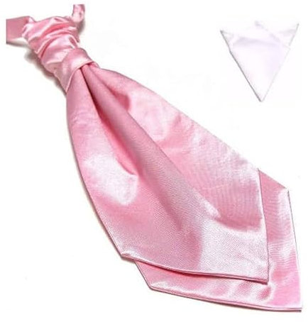Lavallière, cravate de mariage rose déjà nouée et pochette costume blanche, finitions main
