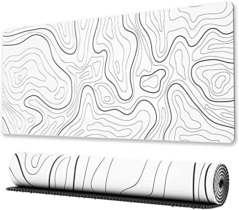 Donboly Carte topographique - Tapis de souris de jeu étendu - Tapis de souris de bureau minimaliste XXL - Grand tapis de souris de jeu avec bords cousus - Tapis de table (blanc, 90 cm x 40 cm)