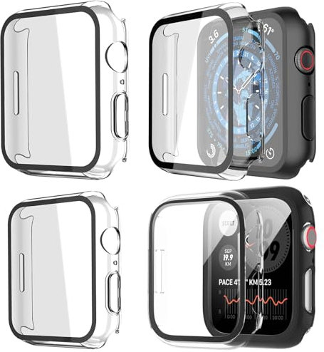 Xanewza 2 Pezzi per Apple iWatch SE2/SE/S6/S5/S4 40mm Vetro Temperato Pellicola Protettiva e 2 Pezzi per Apple iWatch S9/S8/S7 41mm Vetro Temperato Pellicola Protettiva(Trasparente)