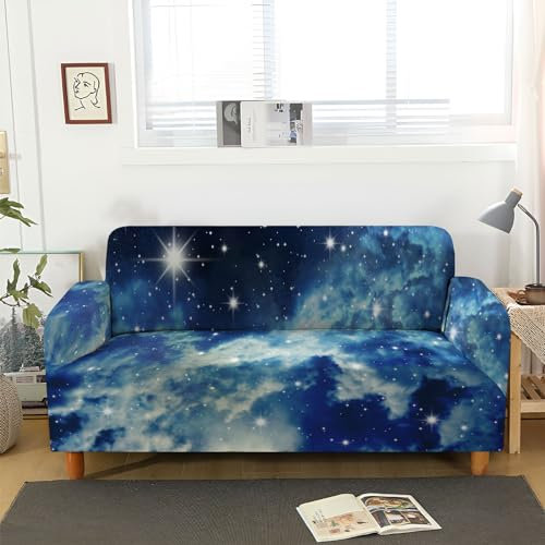 ACSMCQ Sofa Überzug Sternenhimmel Sterne blau Couch überzug 1 2 3 4 Sitzer Sofa Bezug Spandex Couchbezug Elastischer Sofabezüge Schonbezug Couch Antirutsch Hussen für Sofas