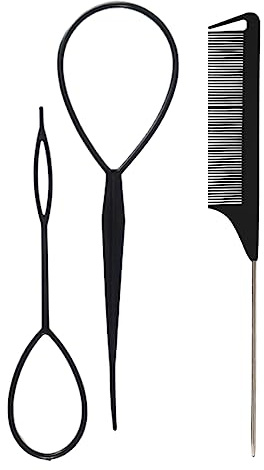 Pack Of 3 French Braid Tool Loop Elastic Hair Bands Remover Cutter Rat Tail Comb Braiding Combs For Hair