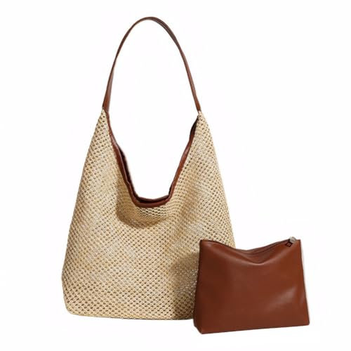 BIOSA Sac fourre-Tout en Paille pour Femmes Fermeture magnétique Sac d'été de Plage Sac Hobo de Grande capacité avec Sac à Main en PU Pochette pour Voyage de Vacances