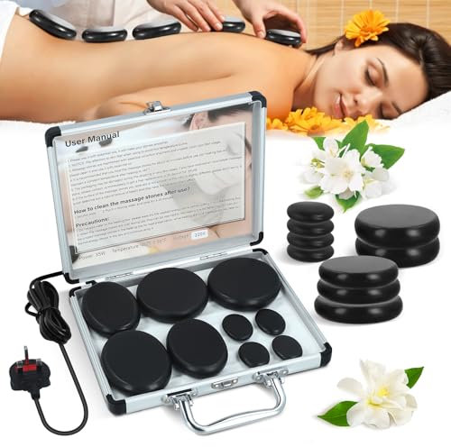 Hot Stones Massage Kit with Heater, Professional Electric Hot Stone Massage Warmer Kit, 9PCS Hot Rocks Natural Basalt Stone with Portable Heating Box,for Home Spa Therapy Relaxing,Healing,Pain Relief