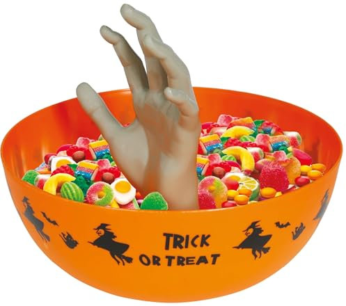FIESTAS GUIRCA | Reusable Hand Bowl (25 cm) - Table Decoration for Halloween Parties and Celebrations - Ideal for Spooky Environments and Scary Settings - Orange