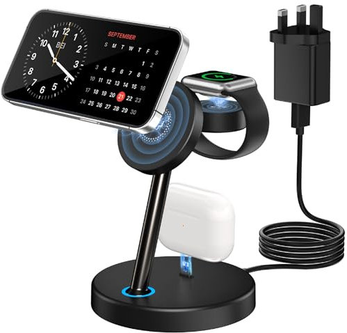 3 in 1 Mag-Safe Wireless Charging Stand Magnetic Wireless Charger Inductive Charger Compatible with i Phone 15 14 13 12ProMax/Pro,Apple Watch Ultra 9/8/7/SE/6/5/4/3/2
