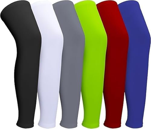 Vabrloy 3 Paar Kompressions-Beinmanschette,Sport Kompression Lange Beinmanschetten,UV Sonnenschutz Beinmanschetten für Radfahren,Laufen (Schwarz+Weiß+Blau+Rot+Fluoreszierend Grün+Grau)