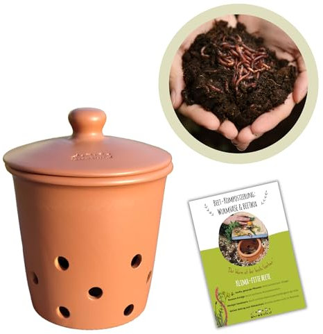 wurmkiste.at 1L Wurmvase aus Ton | Beetkomposter Starterset inkl. 250 Kompostwürmer