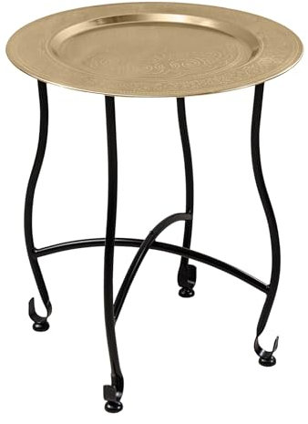 Riess Ambiente Runder Beistelltisch MARRAKESCH - 50cm - Messing Gold - Teetisch abnehmbares Tablett klappbar