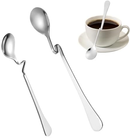 LiJuanWang Cuillère Confiture,2 Pièces Cuillères Suspendues en Acier Inoxydable - Cuillère à Confiture, Miel et Café avec Poignée Courbée Anti-Dérapante (17cm & 12,5cm, Argenté)