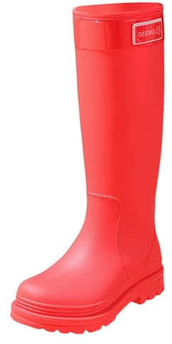 LOIJMK Stivali di gomma da donna alti da lavoro, impermeabili, da pioggia, antiscivolo, Wellington, Colore: rosso, 37 EU