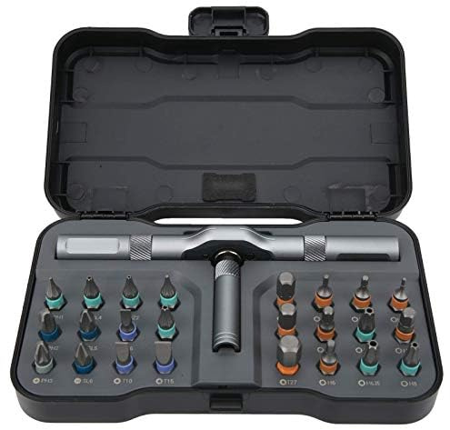 CM-UHNM Jeu Tournevis Cliquet 24 en 1,Kit Tournevis Précision Magnétiques Avec Poignée à Cliquet T Amovible, Avec Étui Rangement Outil Réparation Portable Pour Meubles,Vélo
