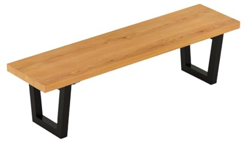 Labasuan 47-Zoll-Gartenbank aus Akazienholz, Terrassenbank mit massiver Sitzfläche und Stahlbeinen, rückenlose, Lange, schmale Landhausbank für Veranda, Park, Garten und Rasen(A)