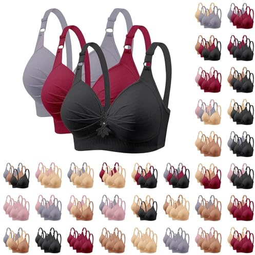 3 Pack Bras for Women Non Wired Push Up Bralette Comfort Ladies Wireless Bra with Padded Support and Adjustable Straps for Everyday Wear Plus Size 2026