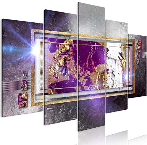decomonkey Bilder Abstrakt 200x100 cm 5 Teilig Leinwandbilder Bild auf Leinwand Wandbild Kunstdruck Wanddeko Wand Wohnzimmer Wanddekoration Deko grau violett