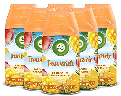 Air Wick Freshmatic Max – Nachfüller für das Air Wick Freshmatic Max Gerät – Duft: Karibischer Mangotraum – 6 x 250 ml Nachfüller