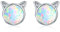 Cat Earrings Opal Stud Earrings for Women, S925 Sterling Silver White Gold Platinum Plated Cute Cat Earrings for Girls , Mini Cat Earrings for Women Kids, Sterling Silver Platinum, Opal