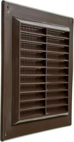 6'' x 6'' Inch / 150 x 150 mm Plastic Vent Cover - Brown - Square Soffit Vent - Exhaust Ventilation Louver - Air Inlet Grille Cover - Built-in Screen Mesh - HVAC Vent Duct Cover