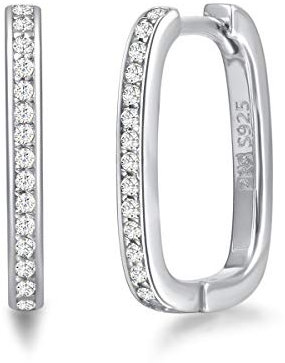 Damen Creolen Ohrringe Rechteckige Klein aus 925 Sterling Silber mit Funklend Zirkonia Minimalist Personalisiert Modisch Geschenk Schmuck für Damen Mädchen - Größe: 15 * 12.5 mm