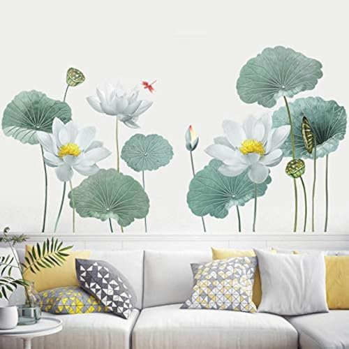 COVPAW® Wandtattoo Wandaufkleber XXL Lotus Weiß Weiss Blumen Wandsticker Wandbild Bilder Wohnzimmer Schlafzimmer Deco