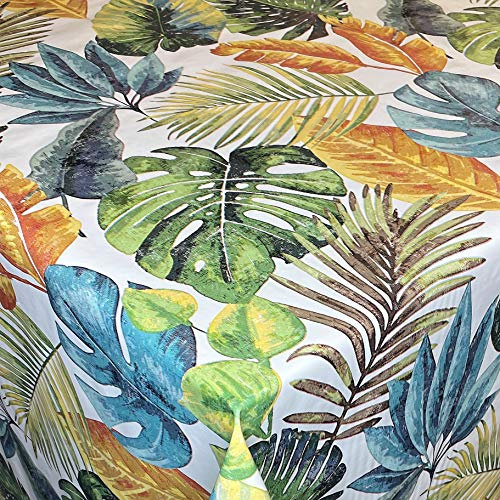 KEVKUS Wachstuch Tischdecke C144061 Dschungel Palmen Monstera auf weiß eckig rund oval (Rand: Schnittkante (ohne Einfassung), 100 x 140 cm eckig)