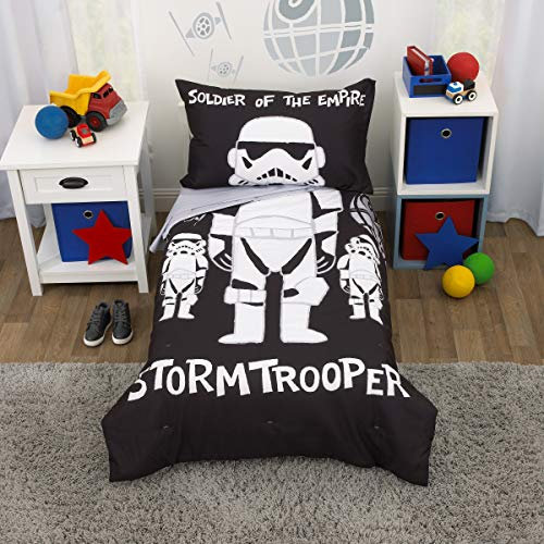 Star Wars Storm Trooper 4-teiliges Kleinkind-Bettwäsche-Set – Bettdecke, Spannbetttuch, Bettlaken und wendbarer Kissenbezug
