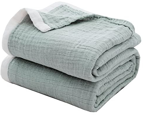 SE SOFTEXLY Kuscheldecke Baumwolle 100%, 4-lagige Weiche Kuscheldecke Musselin Tagesdecke, Bett-Überwurf Sommerdecke Sofadecke Wohndecke für Ganze Saison als Sofaüberwurf Türkis Blanket 130x150cm