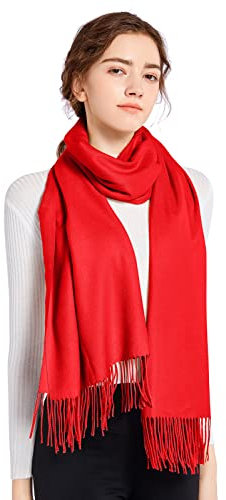 ELF KUCKUCK Schal Damen Winter Baumwolle Winterschal Pashmina, Geschenke für Frauen Freundin Mama, Rot