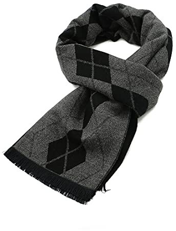 Durio Schal Herren Warm und Weiche Winterschal Herrenschal Gestrickt Plaid Winter Lange Schals XY012-Grau Schwarz Einheitsgröße
