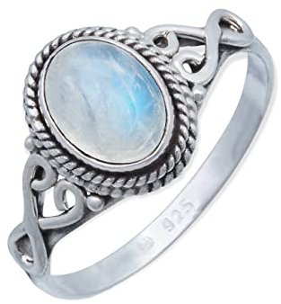 mantraroma Ring Silber Damen Regenbogen Mondstein Edelstein weiß ausgefallen verspielt