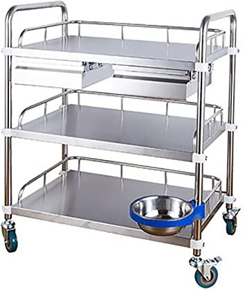 JMCAJIE Servierwagen Edelstahl Serving Lab Trolley Laborwagen Tragbar Abräumwagen Medical Dental Lab Cart Transportwagen Rollwagen Medizinisch,mit 2 Schubladen,2 Fußbremsen (Size : 60 * 40 * 86cm)