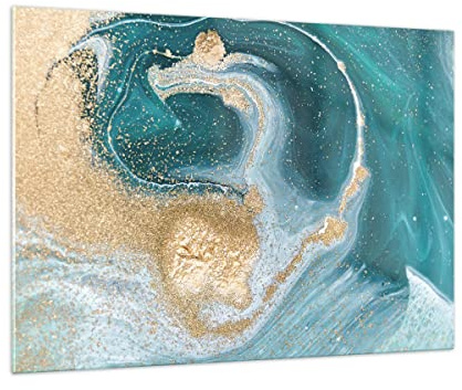Bilder auf Glas 100x70cm Glasbild Golden Türkis Hintergrund Groß Wanddeko Bild im Glas Schlafzimmer Küche Deko Wandbilder Dekoration Wohnzimmer Modern Wall Decor Wand Kunstdruck Art GAA100x70-4969