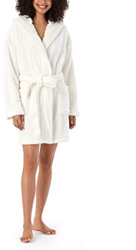 Schiesser Damen kuschelig und warm mit Kapuze-Teddy Fleece Bademantel, Off-White_178419, S