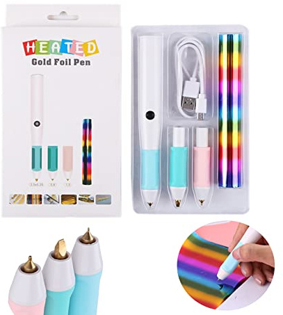 3 Größen Spitzen mit Heißfolien-Stift und 1 x wasseraktivierte Folienrollen-Set All-in-One-Kits, Zeichenstift, USB-betrieben, DC5 V Folien-Kiel-Starter-Kit für Scrapbooking, Bastelwerkzeug