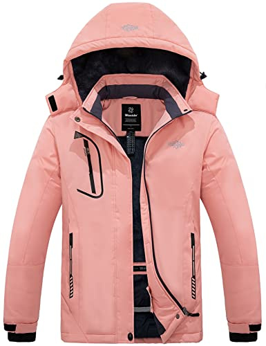 Wantdo Femme Veste de Ski Montagne Hiver Imperméable Veste Isolant Chaude Veste de Sport Voyage avec Capuche Amovible Veste de Snowboard Rose S