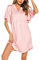 Wikoan Chemise de Nuit Femme Nuisette en Modal Col V Couleur Unie Chemises de Nuit Été Femmes Manches Courtes Vêtements de Nuit Rose L