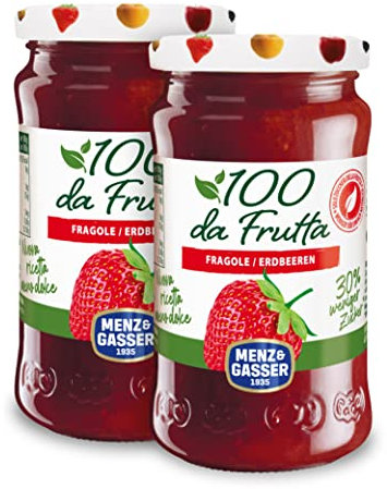 Menz&Gasser, Composta di Fragole 100Dafrutta, 100% Frutta IQF di Alta Qualità, Lavorata con Passione in Trentino-Südtirol, Senza Glutine, Vegan, 2 Vasi x 240 g